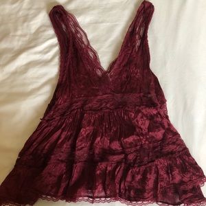 Free People Maroon Lace Tank